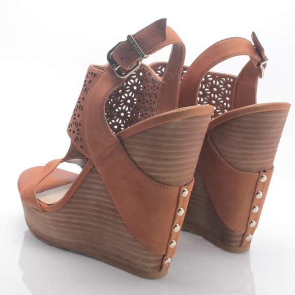 Gianni Bini Platform Wedge Leather Sandal Women10M Brown - Picture 3 of 16